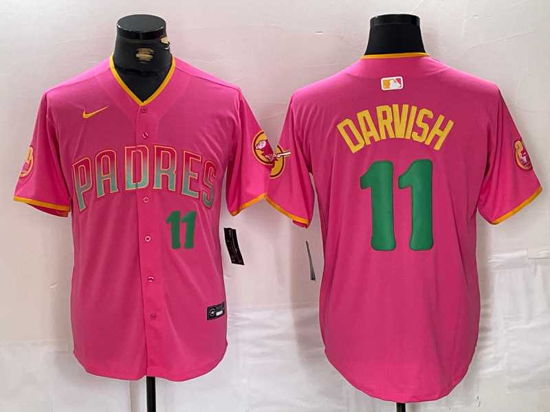 Men%27s San Diego Padres #11 Yu Darvish Pink Player Number Fashion Baseball Jersey